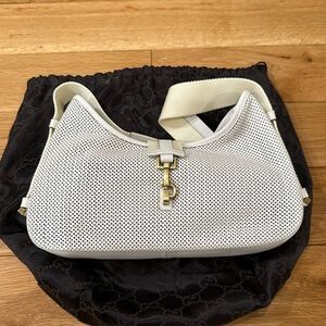 Gucci Jackie White Perforated Leather Shoulder Bag